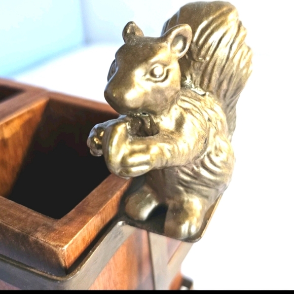 Unique Fall Decorative Wooden Cutlery Table Organizer with Brass Squirrel Holder - Picture 11 of 12